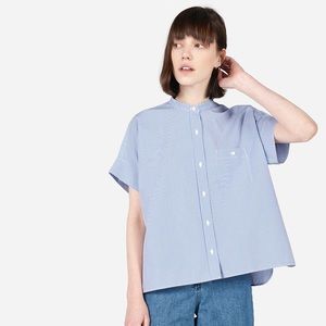 Everlane Collarless Short Sleeve Square Shirt